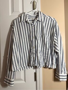 Madewell White Shirt with Navy and Light Blue Stripes